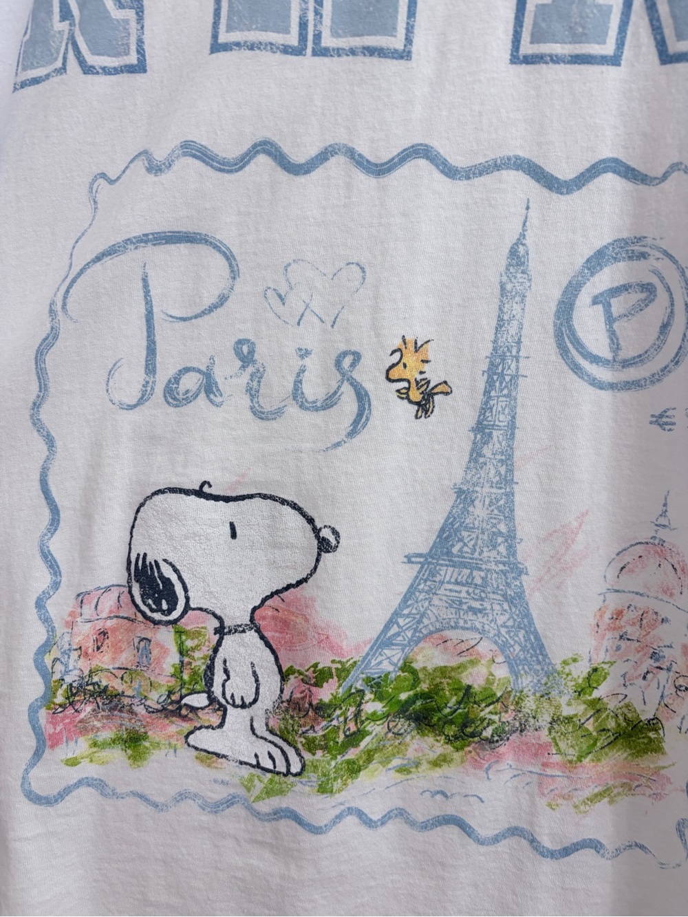 Peanuts Oversized White Tee with Light Blue & Pastel Paris Print - Picture 3 of 6